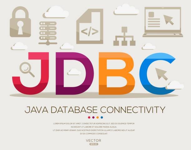 JDBC _ Java Database Connectivity, letters and icons, and vector illustration.