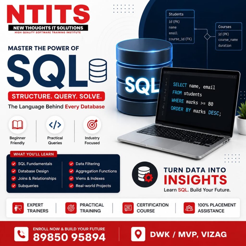SQL Course by NTITS Institute - Learn SQL from Basics with Practical Training